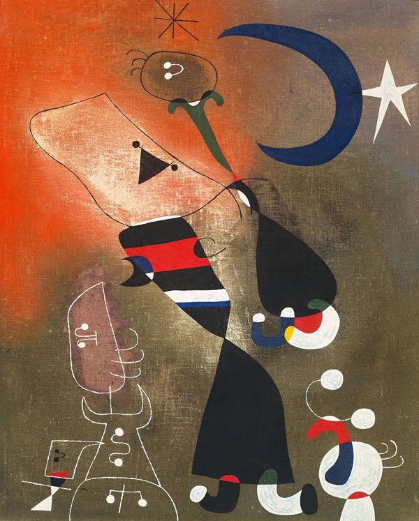 Mulheres e pássaro ao luar - Miró, 1949.